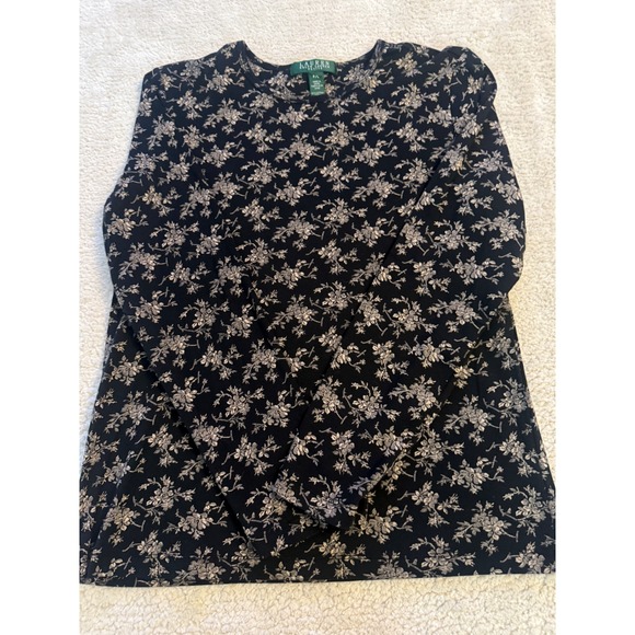 Lauren Ralph Lauren Tops - Lauren Ralph Lauren Petite Black Floral Long Sleeve Shirt Top P/L Cotton
